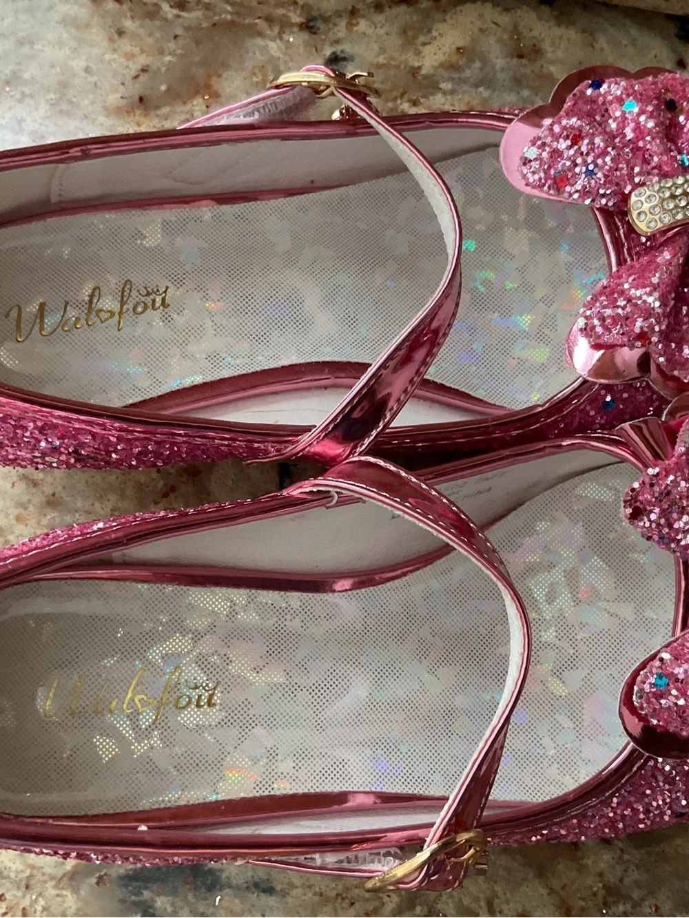 Girls' Pink Glitter Bow Mary Jane Kids Shoes size 2